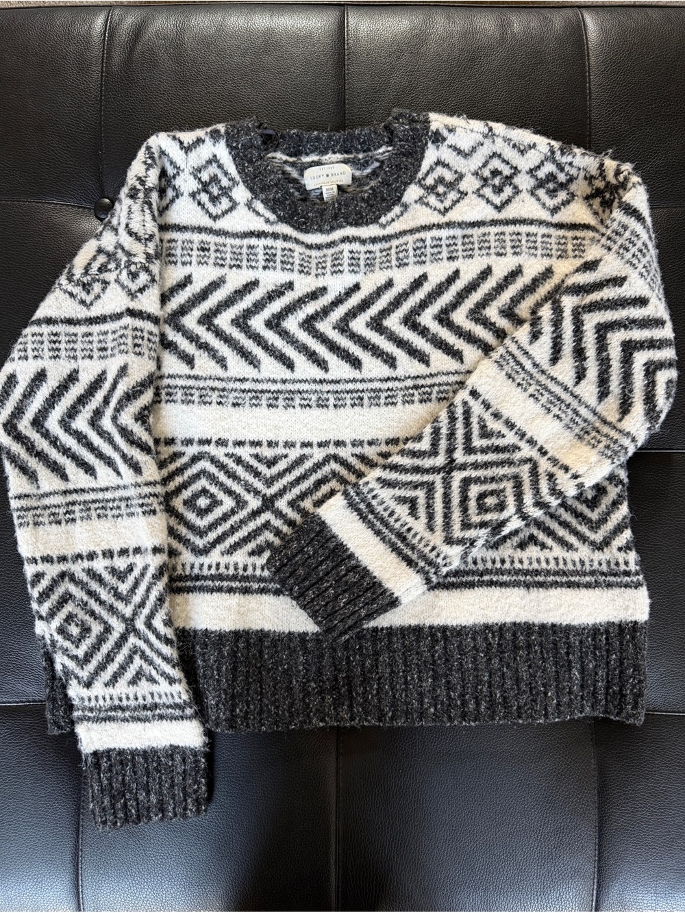 Lucky Brand Black & White Geometric Crewneck Sweater